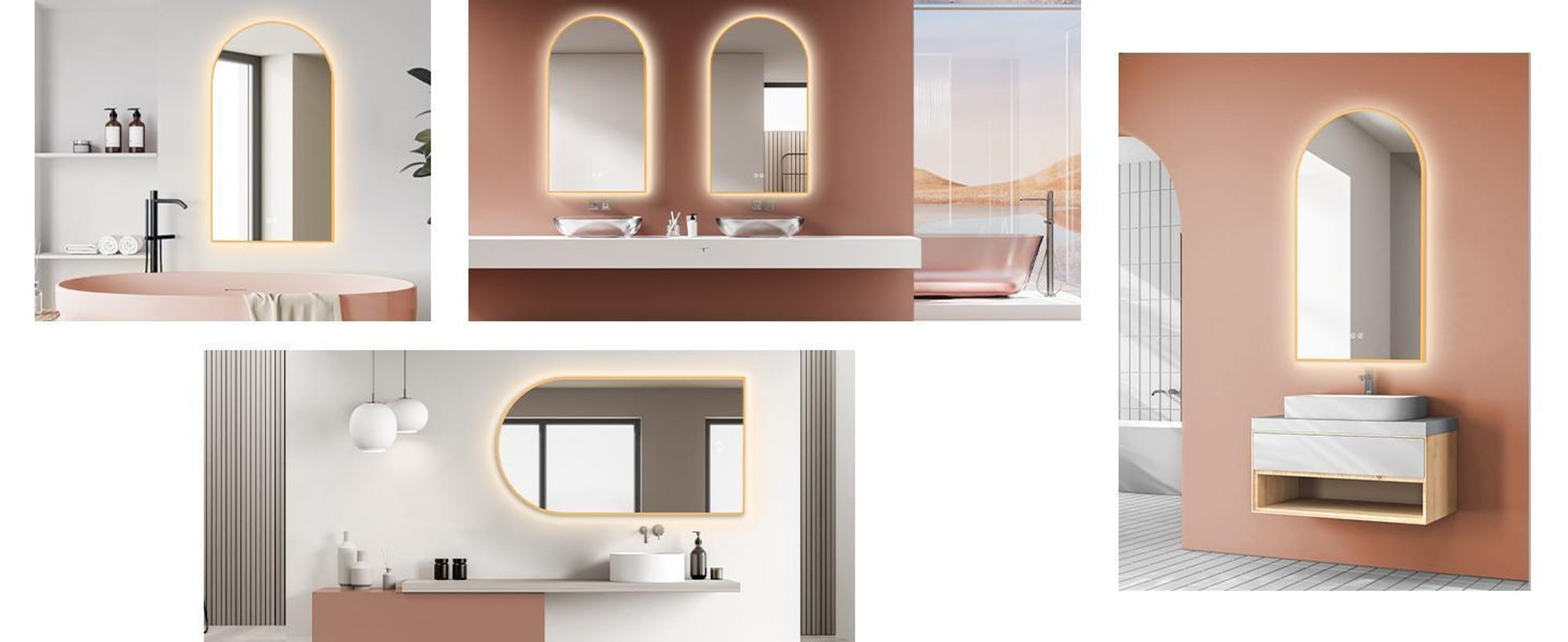 HOKO Miroir de salle de bain anti-buée LED Miroir arqué design 60x100 cm avec cadre métallique, montage HAUT+QUI. Arch miroir de salle de bain+interrupteur tactile+blanc chaud-blanc froid