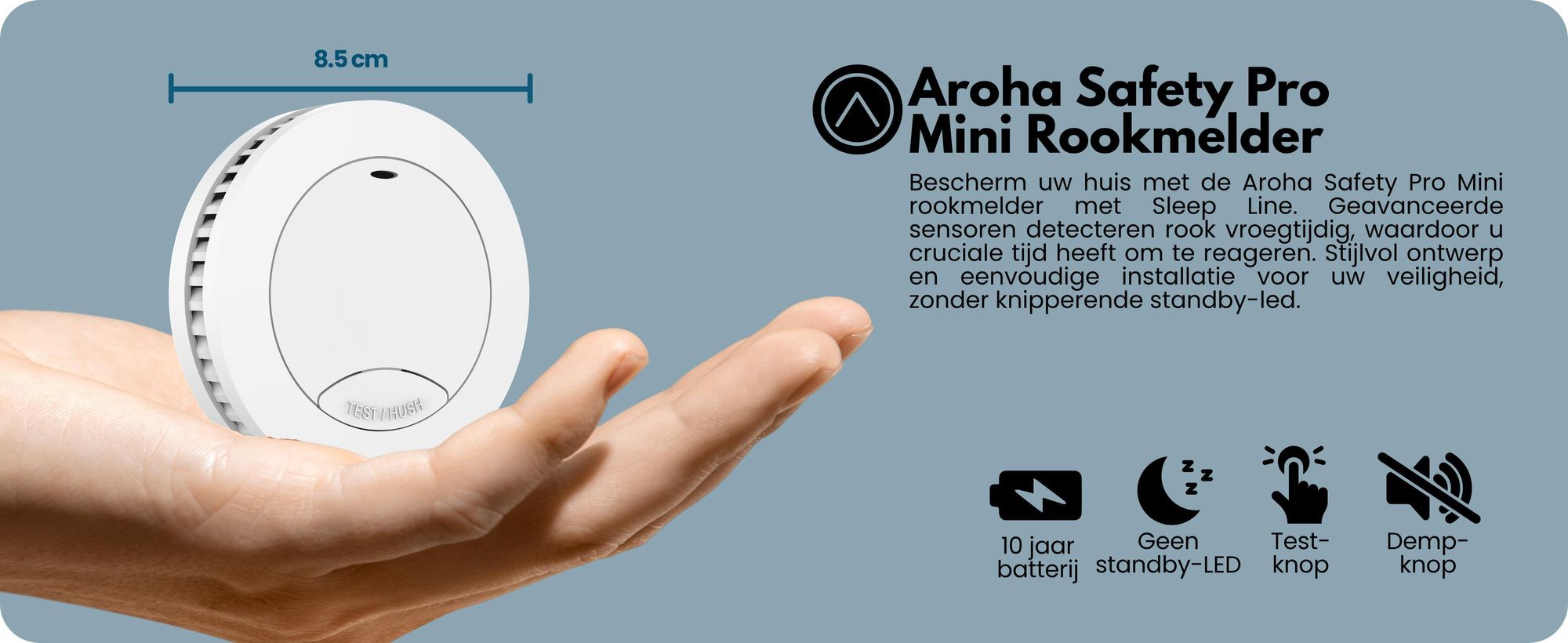 Aroha Safety Pro Mini rookmelder - 10 jaar batterijduur - 1 set