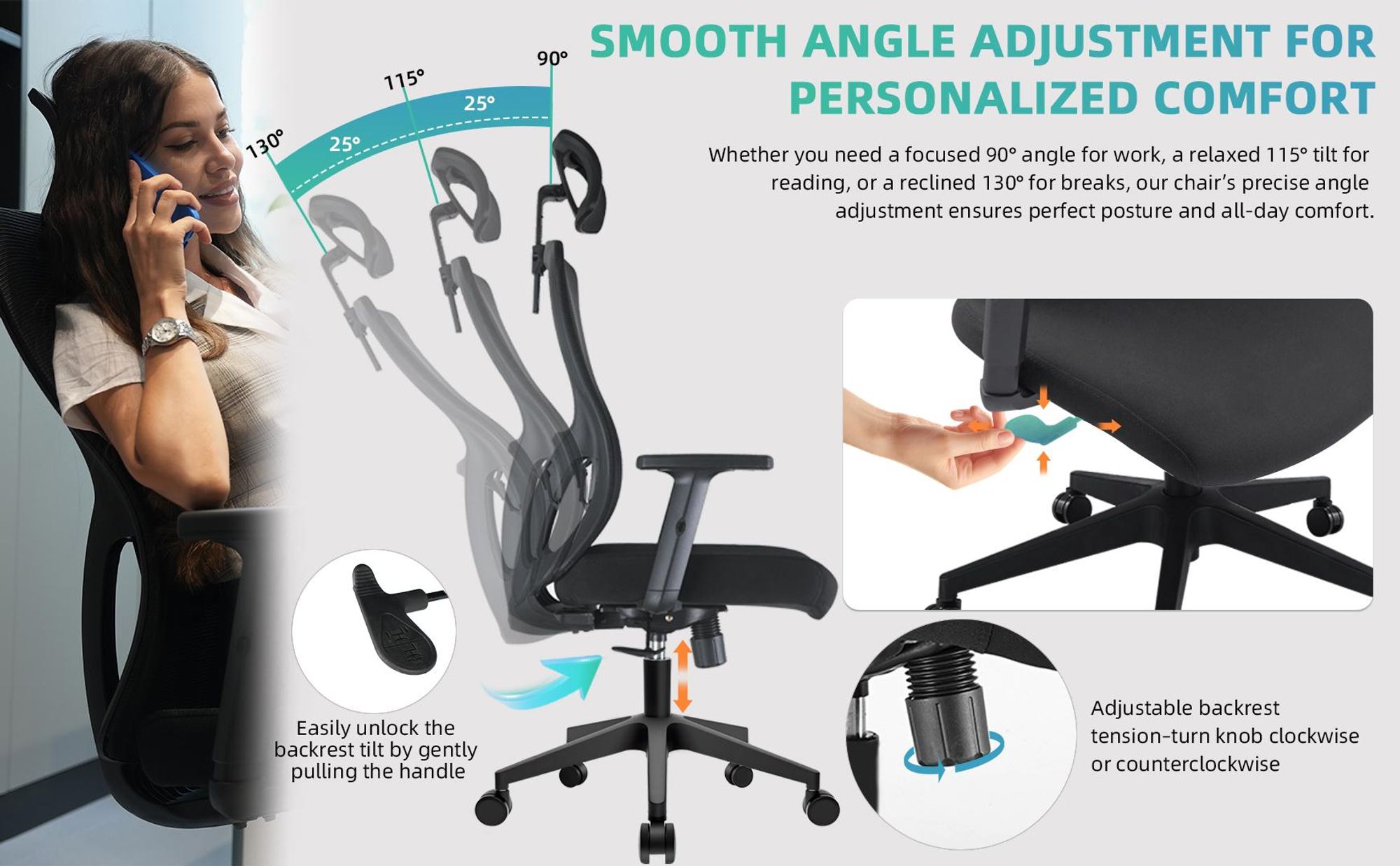 HOOLAMYIE Bürostuhl ergonomisch bis 200 kg, Schreibtischstuhl mit Kopfstütze und Lordosenstütze für Homeoffice und Büro