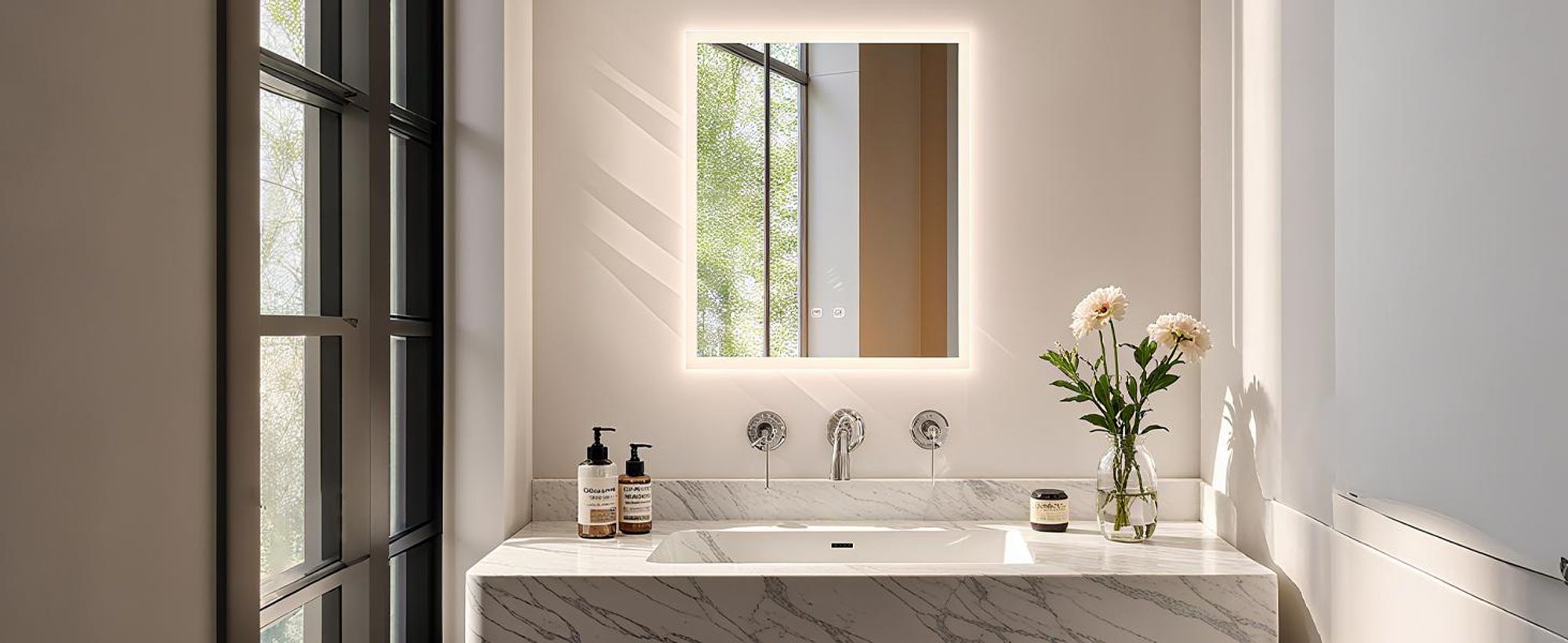 WISFOR Badspiegel mit Beleuchtung beschlagfrei 40×50cm, LED Badspiegel Lichtspiegel Wandspiegel mit Touch-schalter Dimmbar