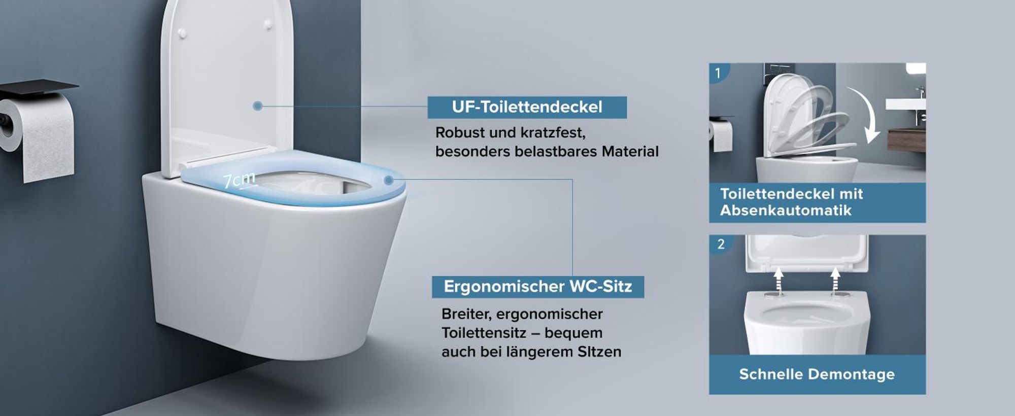 doporro Wand WC Hänge Toilette Weiß inkl. Softclose Absenkautomatik 49x35,5x35 cm Hänge-Toilette spülrandlos Hänge-WC aus Keramik Aachen108