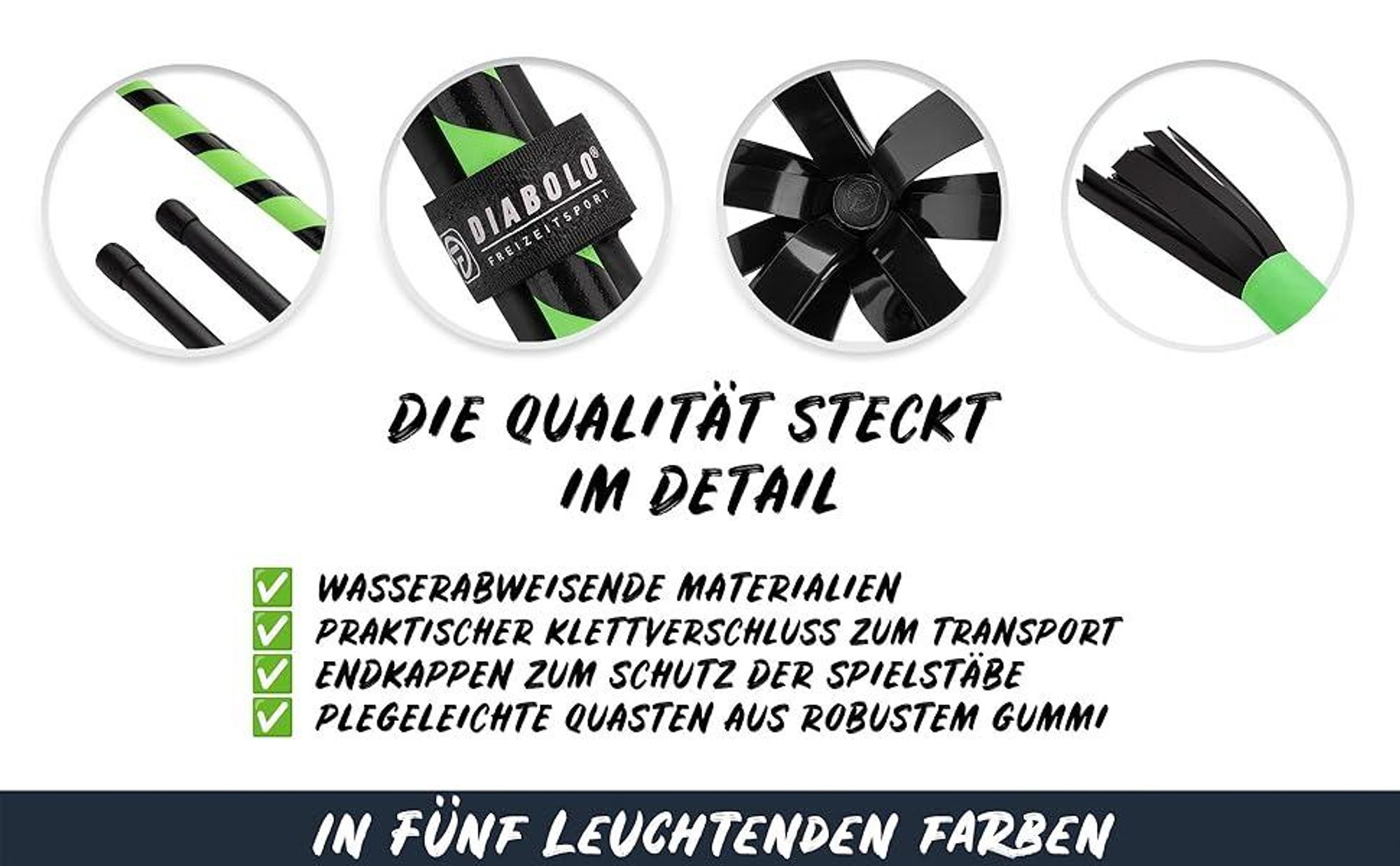 Diabolo Leisure Sport Flowerstick – Flowerstick Basic UV grun mit Fiberglas Handstöcken | Robuster Flowerstick für Anfänger und Fortgeschrittene