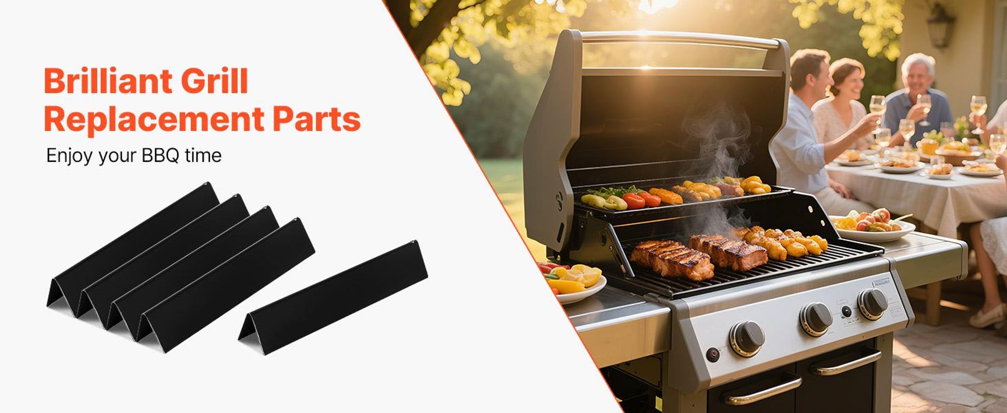 VEVOR Aromastäbe, 39 cm Grill Ersatzteil, für Weber Spirit I & II 200 Serien Grills, einschließlich Spirit ll E-210, ll E-220, ll S-210, E-210, S-210, porzellanemaillierte Stahl-Hitzeschild, 3er Pack, 390 mm-a, 5 Teile Set