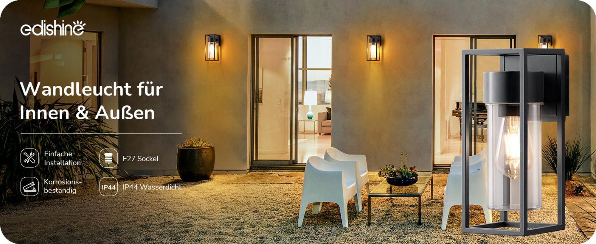 EDISHINE Wandleuchte Innen & Aussen, Modern Wandlampe IP44, Wandbeleuchtung für Hauswand, Terrassenbeleuchtung, Balkon, Anthrazite