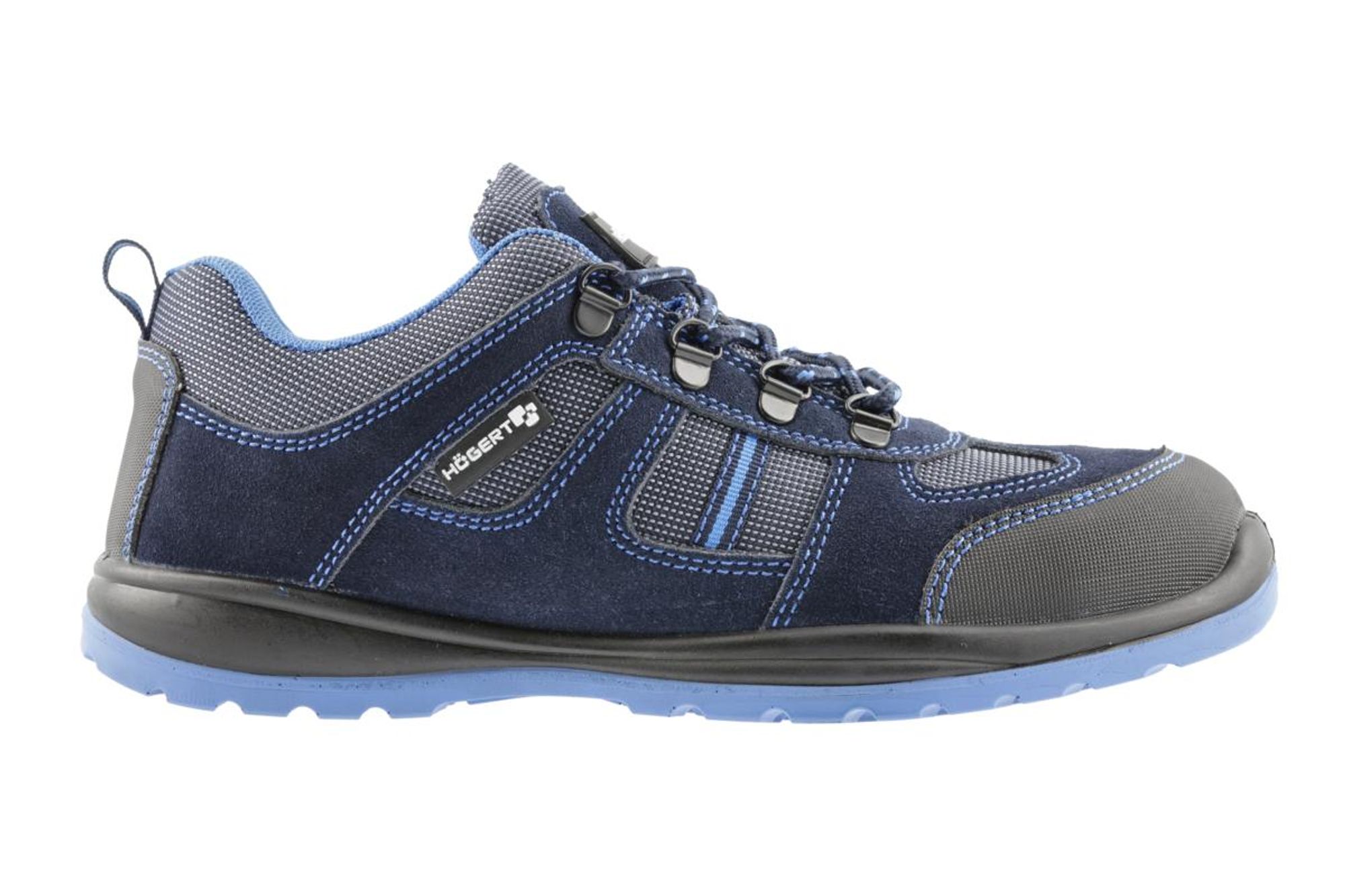 Sicherheitsschuhe PLAUER SB SRA, Stahlkappe 200 J, Veloursleder mit Reflexelementen, marineblau/blau, Gr. 43 – Art. HT5K572 | Högert Technik
