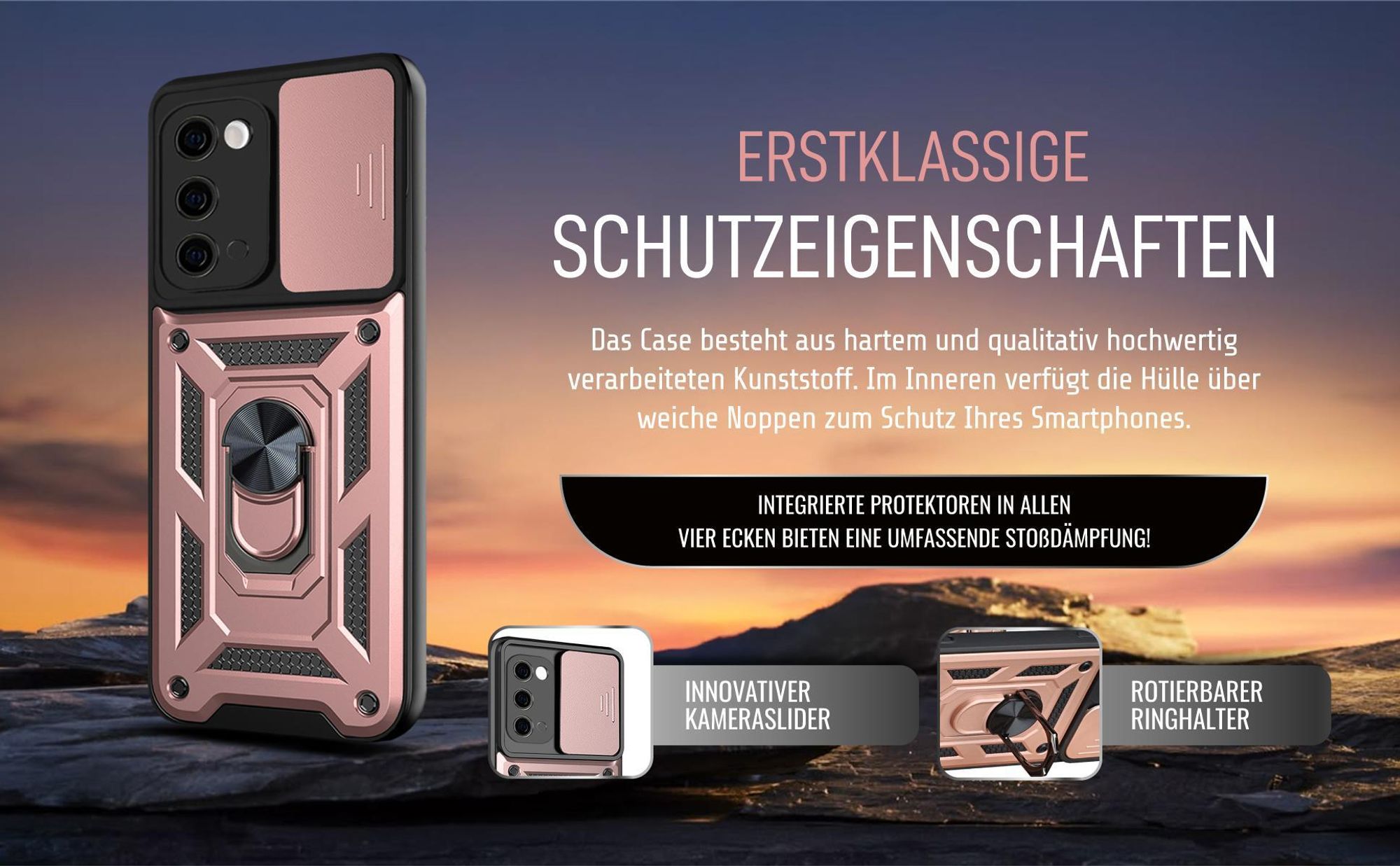 Handycase in Rosegold für Samsung Galaxy S20 mit Ringhalter