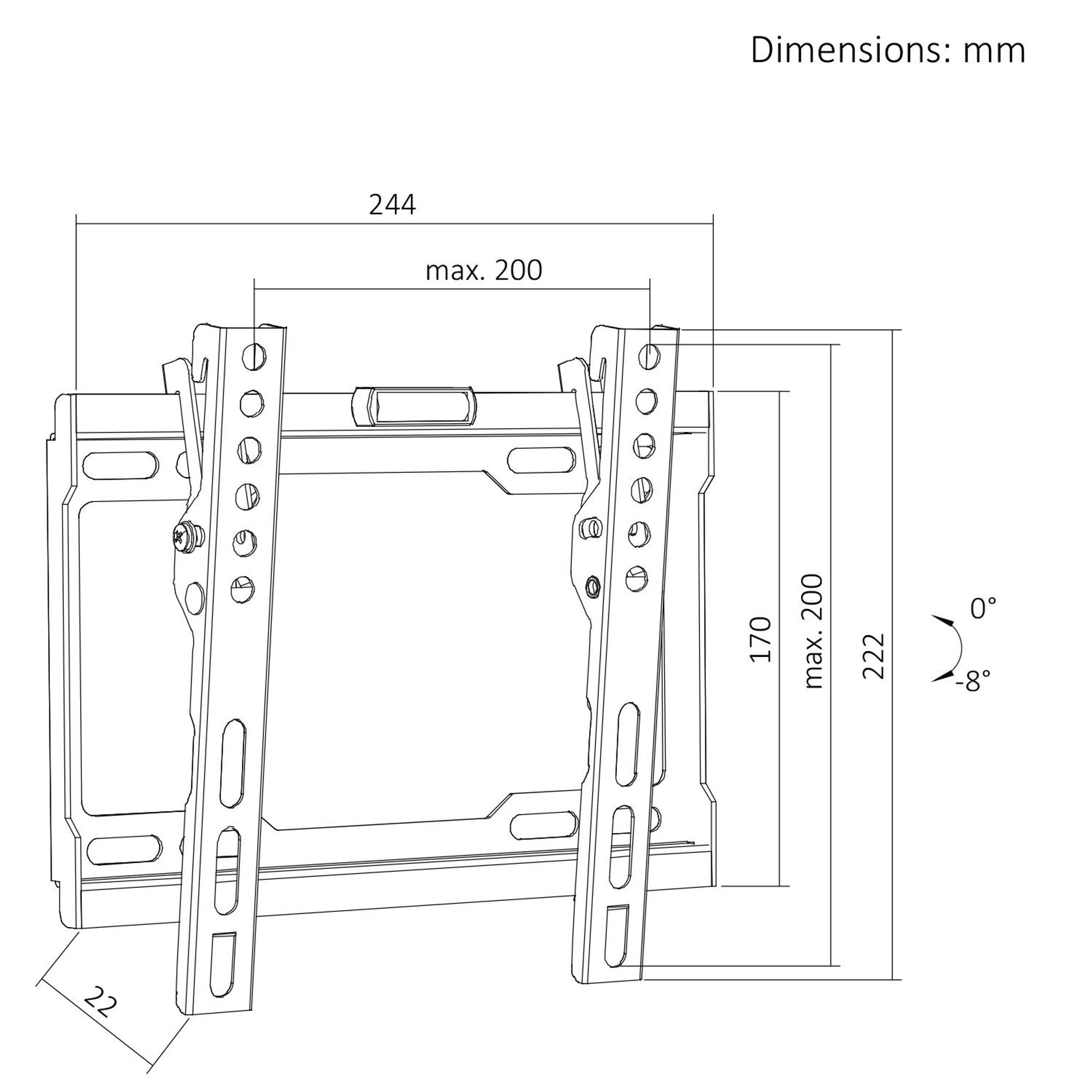 Maclean TV-Halterung/Aufhängung max. VESA 200x200 13–43" bis zu 45 kg schwarz Neigungsverstellung 0°–8° MC-186