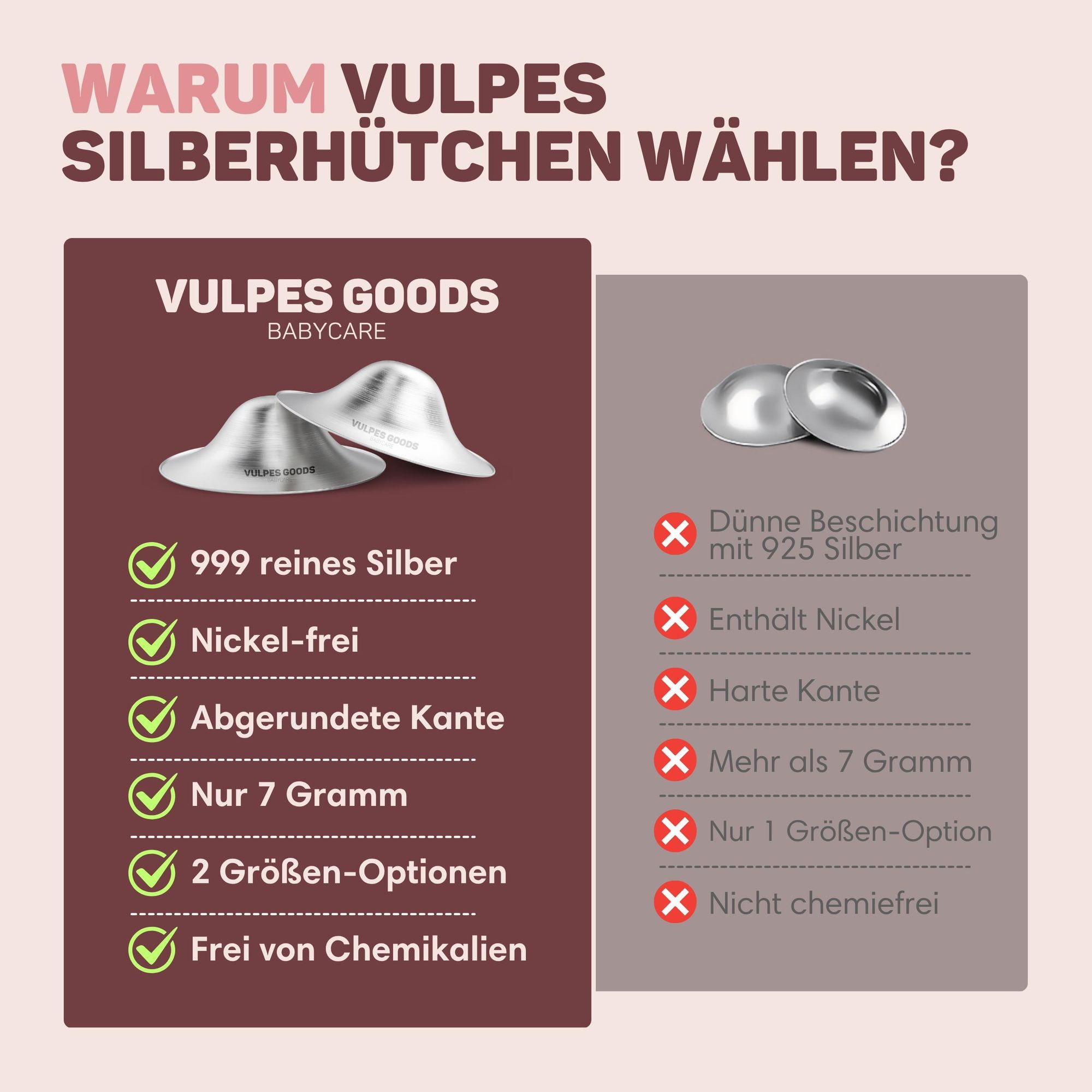 Vulpes Goods Silberne Brustwarzenabdeckungen, Stillbecher, 999 reines Silber hypoallergen und wiederverwendbar Brustwarzenschilde zum Stillen, Größe M