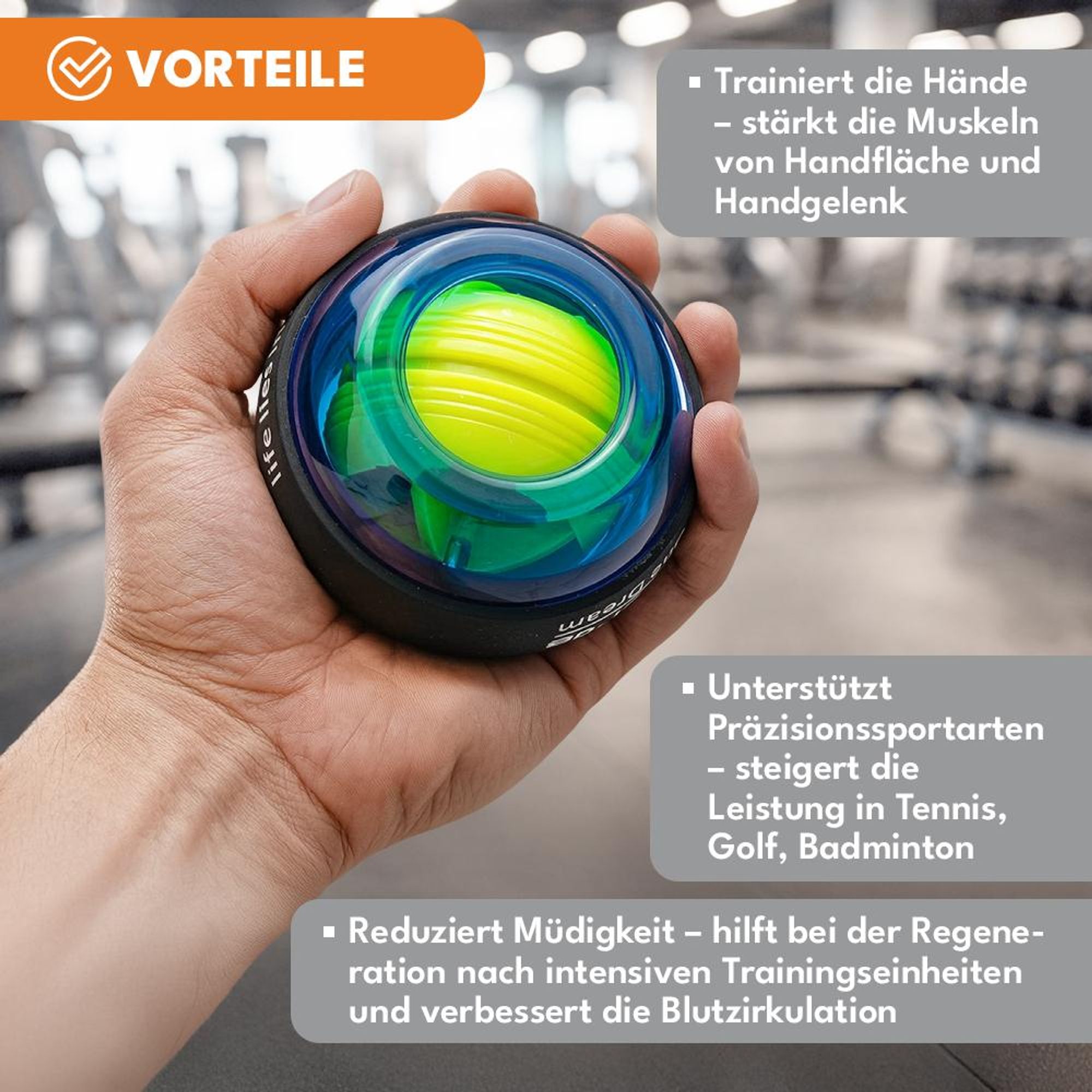 KRUMAD Powerball Handtrainer 8000 U/min cu LED, Gyro Ball pentru Handgelenk & Unterarm, Antrenament Griffkraft, Coordonare și Reabilitare