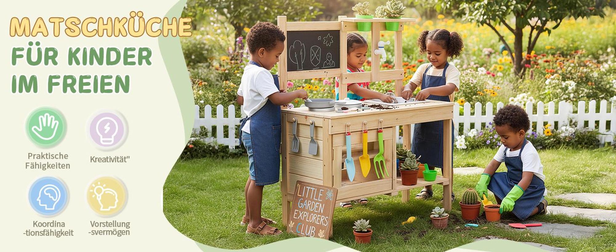 FCH Kinder-Matschküche,Gartenküche, Outdoor Spielküche mit Spüle & Zubehör,Kinder-Spielküchen-Set