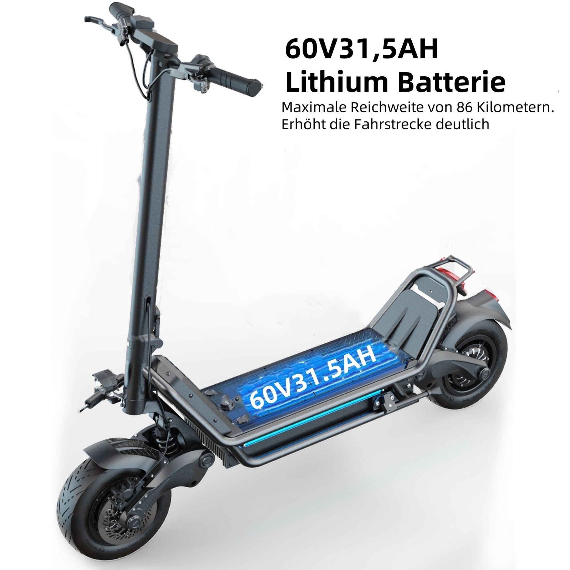Elektroroller JOYOR E6-S - 1600W*2 Motors 60V31.5AH Batterie 85KM Reichweite Scheibenbremsen - Schwarz