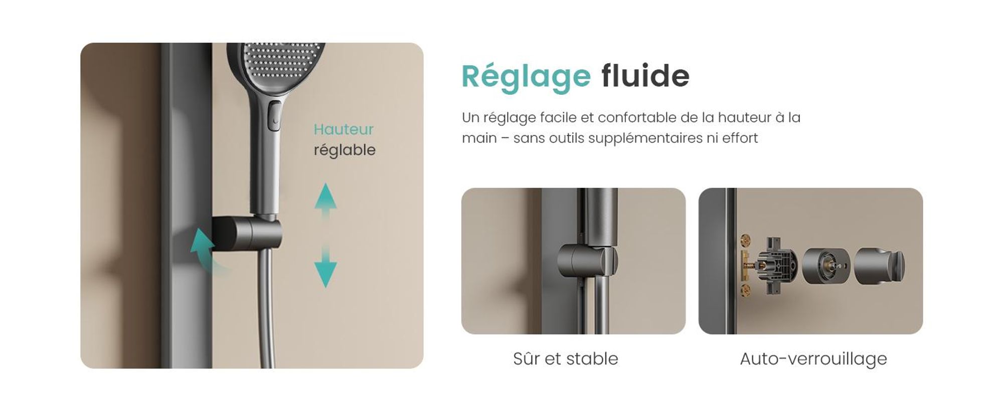 EMKE Système de douche avec thermostat, panneau de douche, douche de pluie de luxe 36x24cm, robinetterie de bain & douche 3 en 1 pour votre salle de bain moderne, KTW, anthracite mat