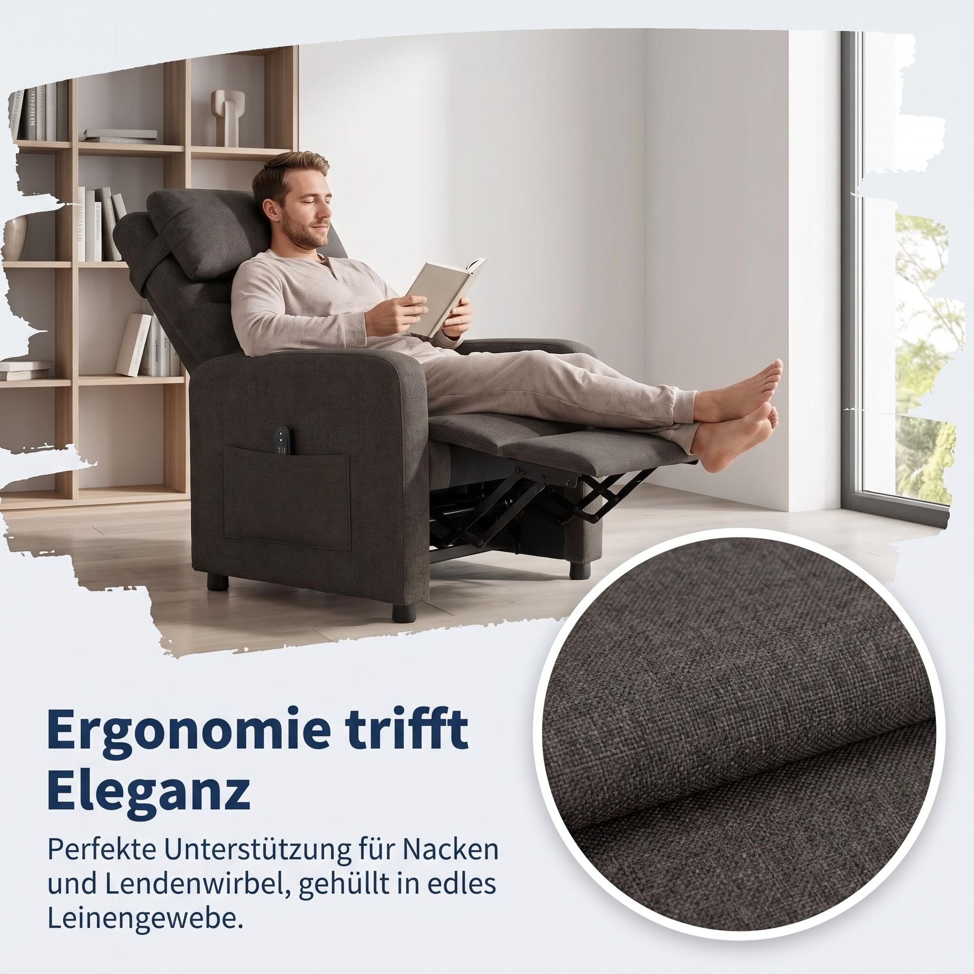 Elektrischer Relaxsessel mit Massage, Fernsehsessel Elektrisch mit Liegefunktion, TV Sessel Elektrisch, Liegesessel 90°–150° verstellbar, Wohnzim