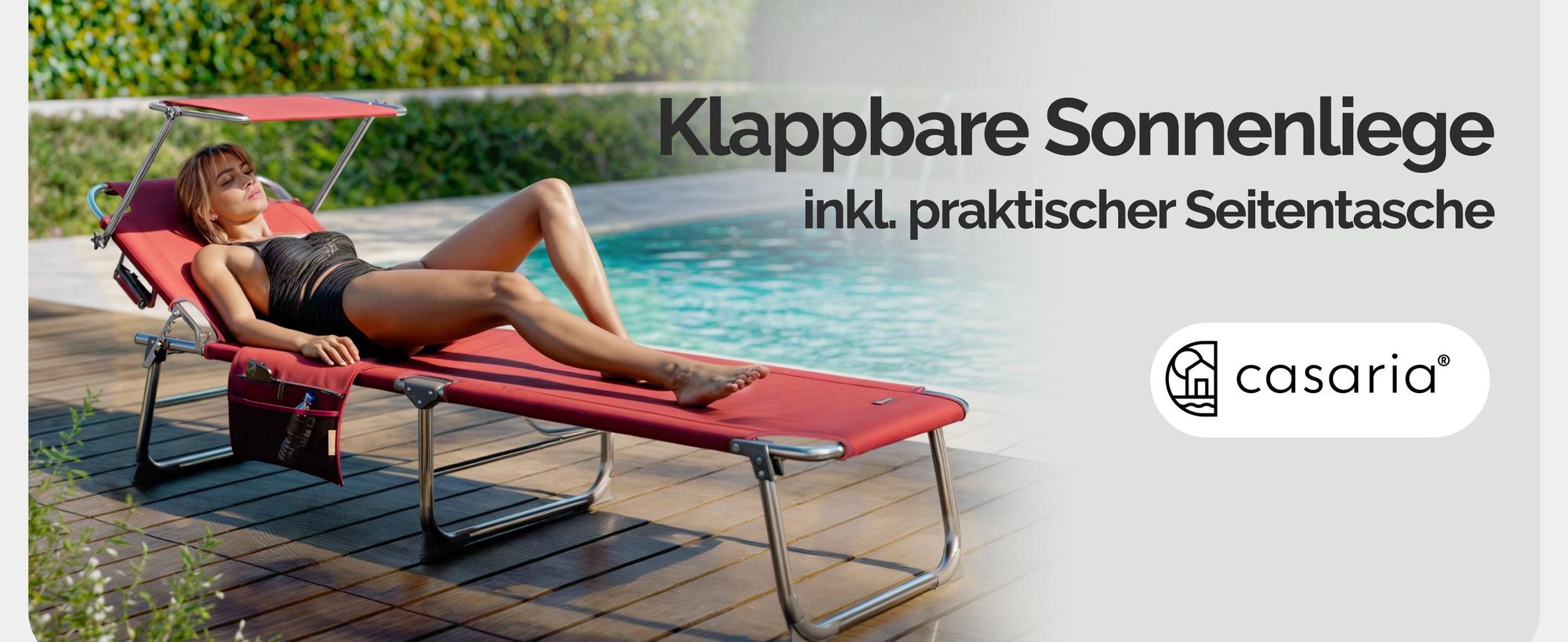 CASARIA Sonnenliege Klappbar mit Sonnendach Rot