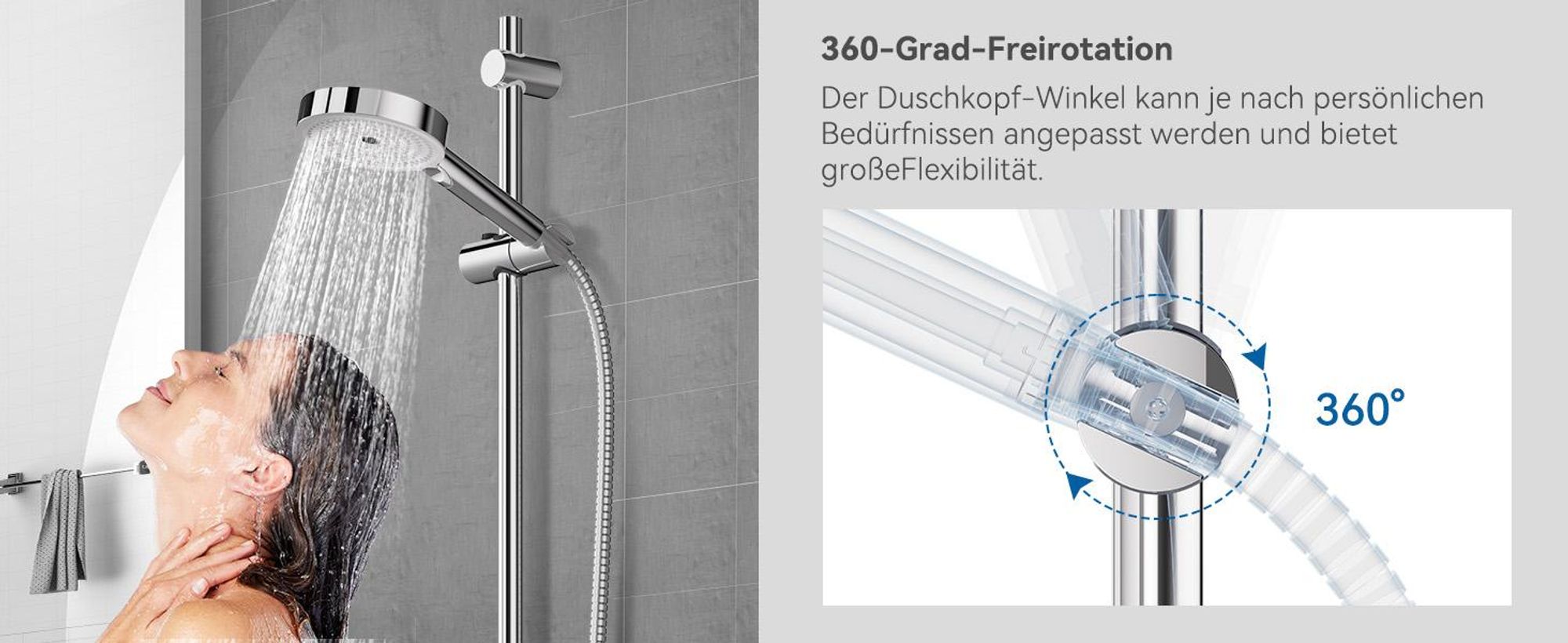 Auralum Duschstange 70cm, Edelstahl Brausestange mit Duschhalterung, Höhenverstellbare und um 360° drehbare Duschkopfhalterung, Duschstange Chrom