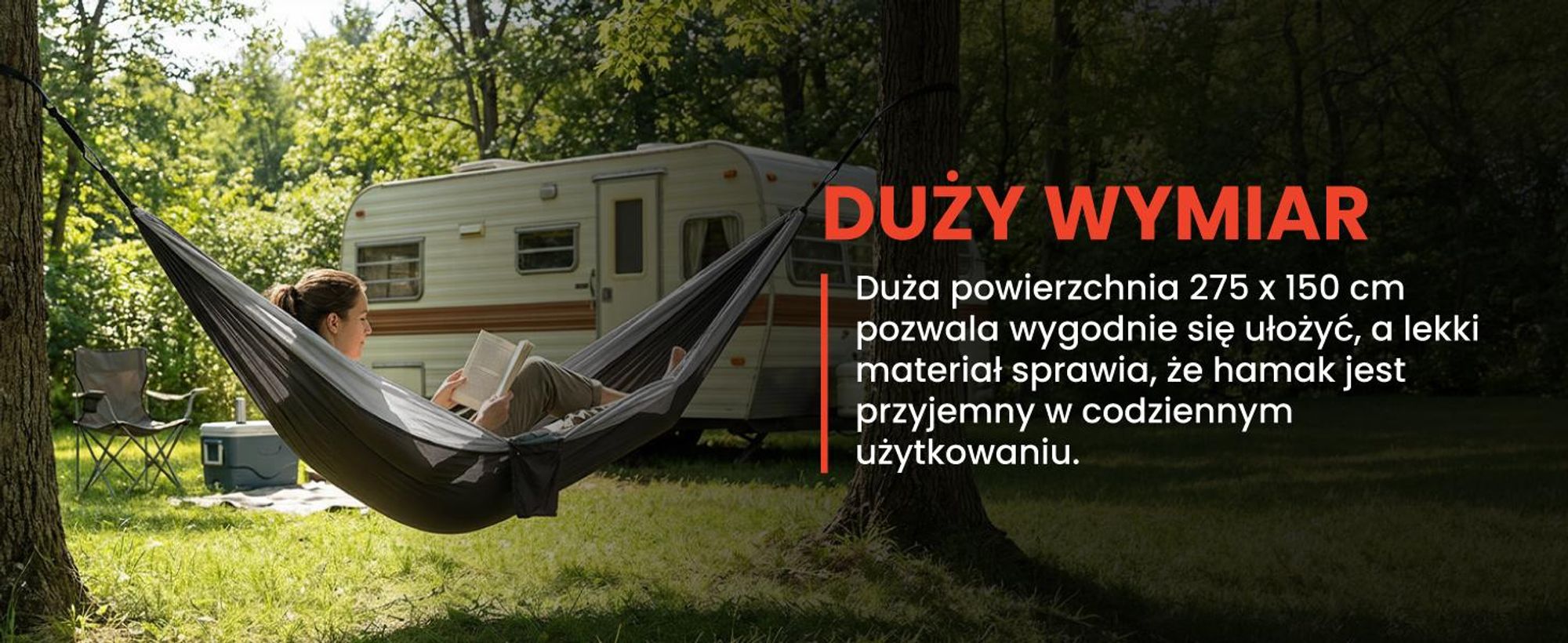 Hamak Turystyczny Jednoosobowy Duży 275x150cm Ogrodowy Podróżny na Biwak CALM275 Grey