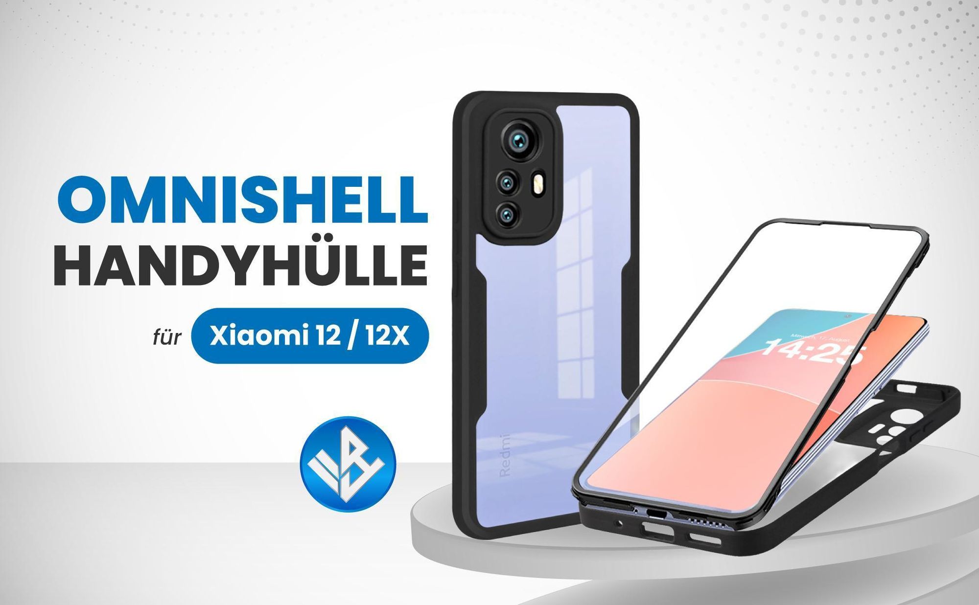 Schwarze 360 Grad Hülle für Xiaomi 12 / 12X mit Kameraschutz