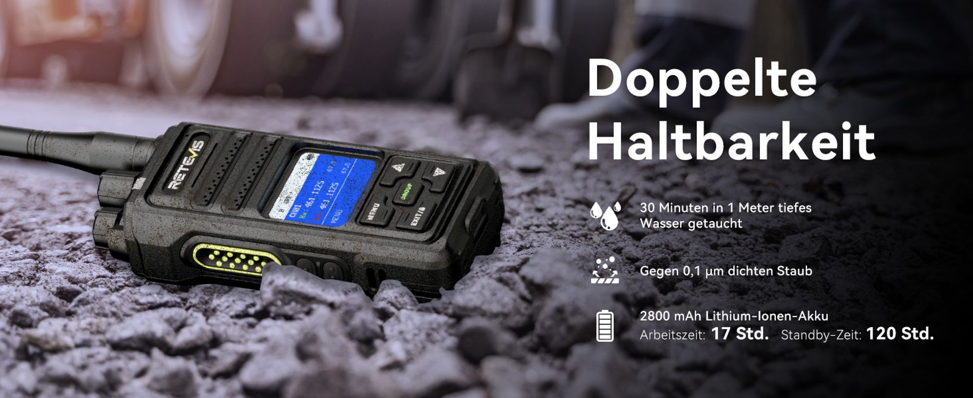 Retevis NR630S Walkie Talkie GroBe Reichweite, wasserdichte Funkgeräte für Erwachsene, IP67, 2800 mAh, KI-Rauschunterdrückung, LCD für die Logistik