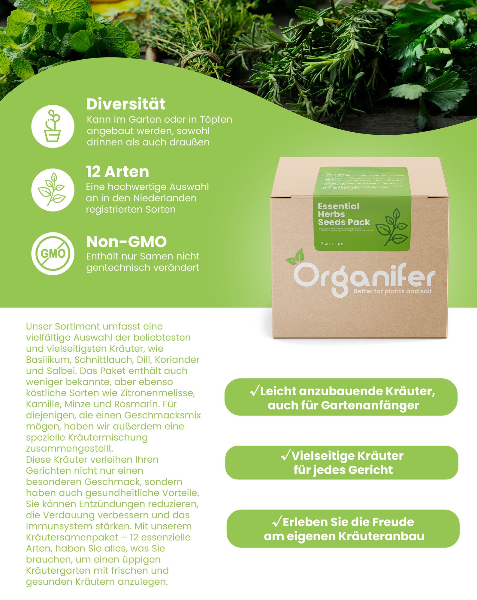 Kräutersamenpaket - 12 essenzielle Arten- Organifer