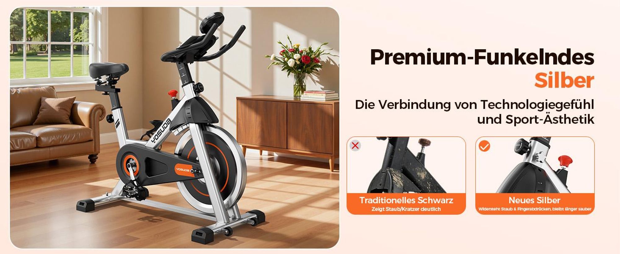 YOSUDA Heimtrainer mit magnetwiderstand , Indoor Leises Fitnessbike mit Tablet-Halter,  Bike Indoor mit LCD-Monitor,Bis 136KG