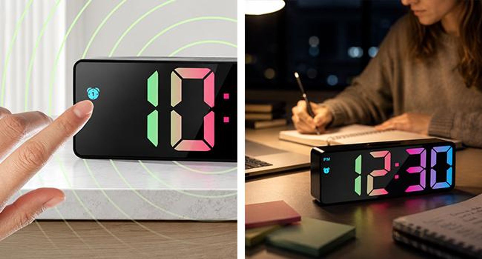 KRUMAD LED Wecker Digital, Digitaluhr mit großen Zahlen, Nachttisch Uhr mit Alarm und Snooze Funktion, lautloser Wecker, batteriebetrieben, USB