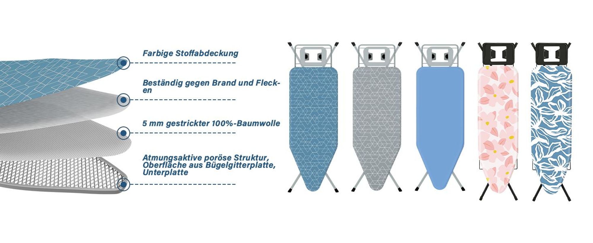 STANEW XXL Bügelbrett 120 x 45 cm – Klappbarer & höhenverstellbarer Bügeltisch mit Sicherheitsschließsystem, Eisenablage und rutschfesten Füßen