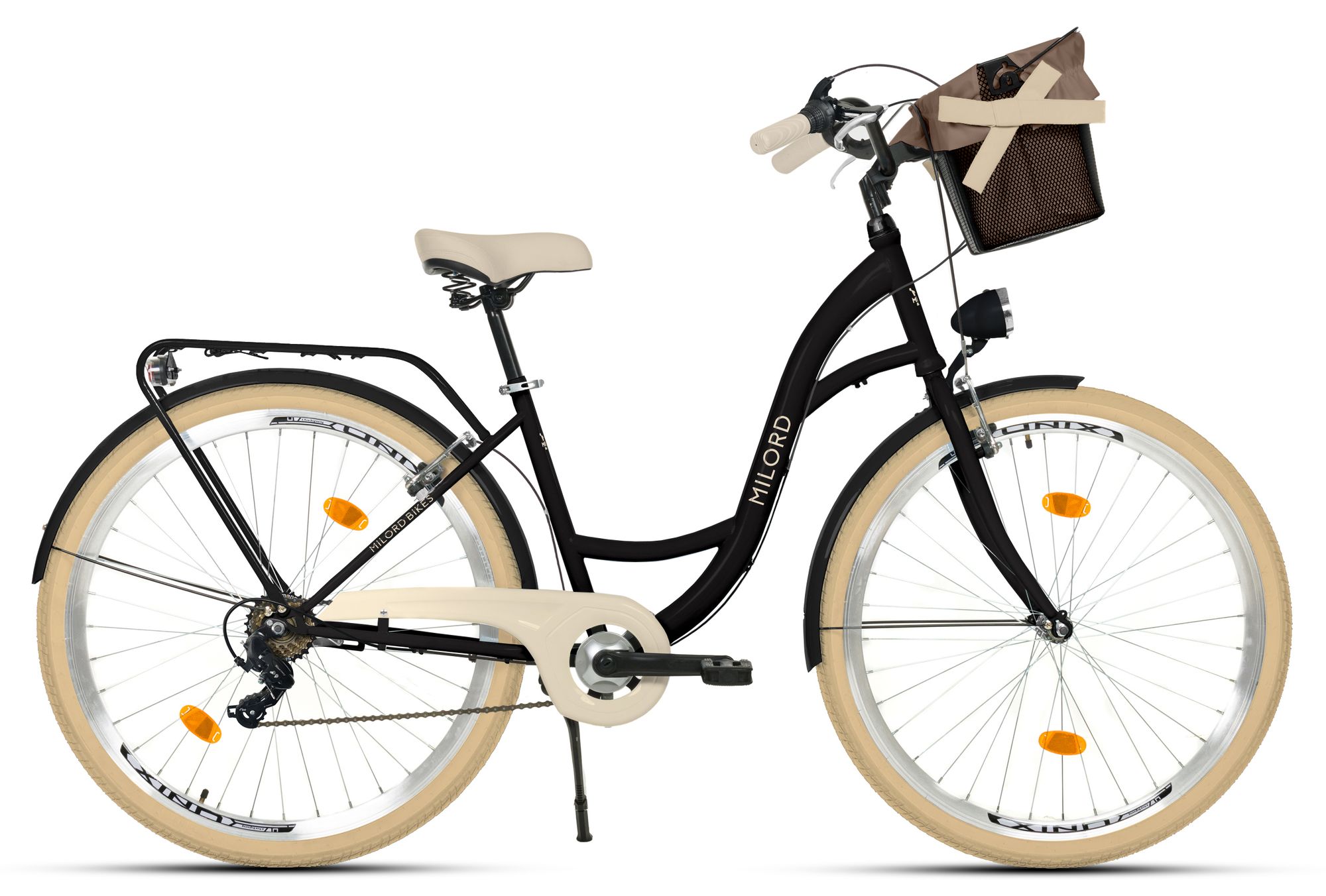 Milord Komfort Fahrrad Mit Korb Damenfahrrad, 28 Zoll, Schwarz, 7 Gang Shimano