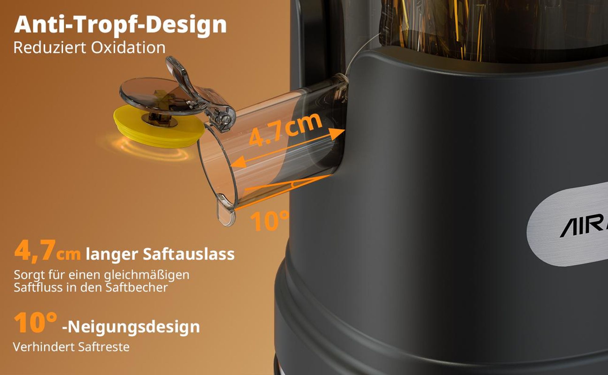 AIRMSEN Entsafter 300W, 140MM Öffnung, 2,1L Entsafter für Gemüse und Obst, Entsafter Slow Juicer mit Dreifachem Filter, Schwarz