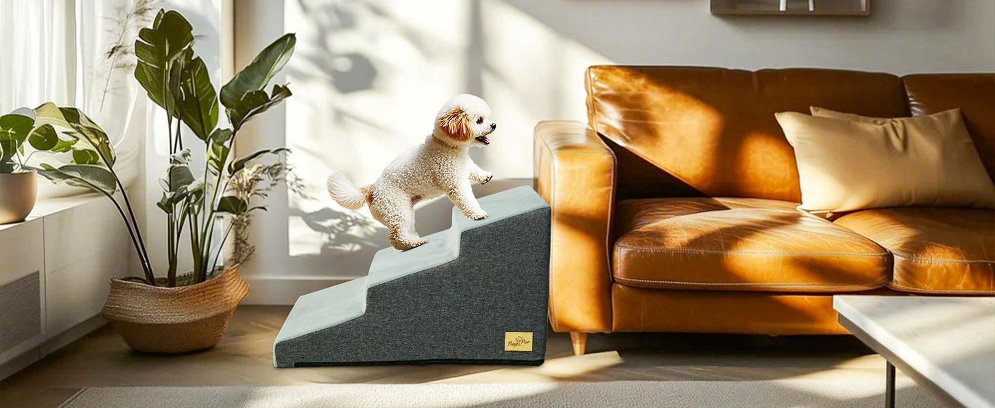 WISFOR 3-stufige Hundetreppe, Rutschfeste Haustierrampe Treppen, Abnehmbarer Bezug, Hundestufen mit hochdichtem Schwamm