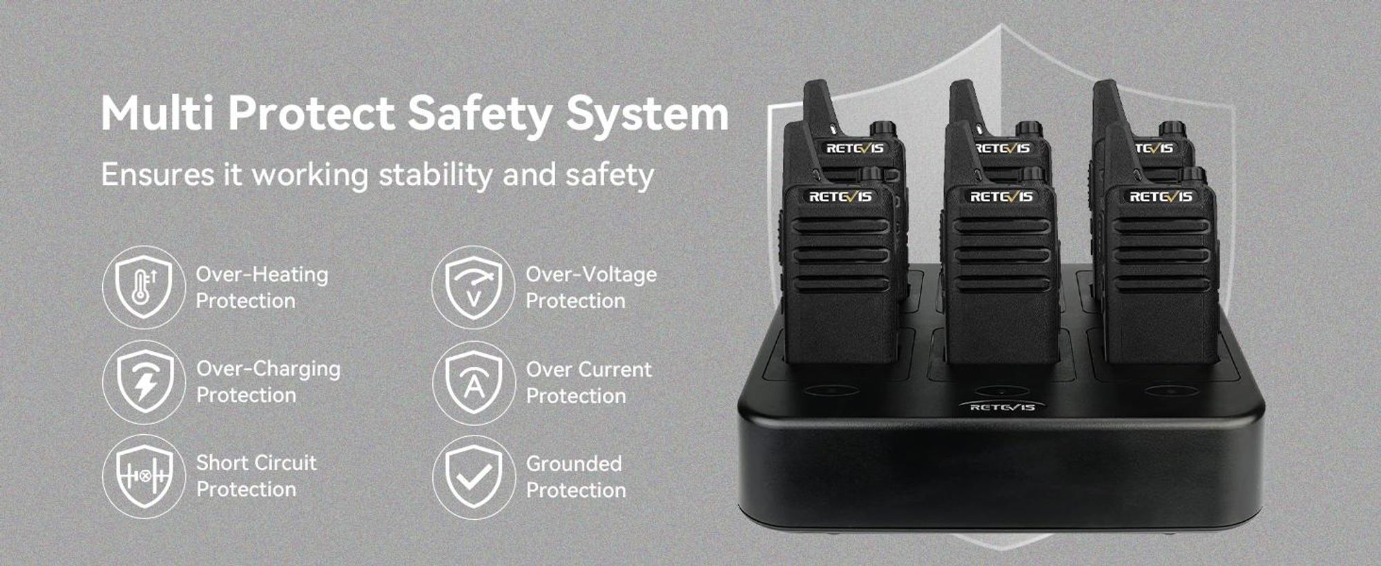 Retevis RT622 Funkgeräte, Walkie talkie mit 6 fach Ladegerät, Groß Reichweite, CTCSS/DCS, VOX, 16 Kanälen, Lizenzfrei Wiederaufladbares Walkie Talkie für Schule, Sicherheit, Baustelle, Logistik (6 Stück, Schwarz)