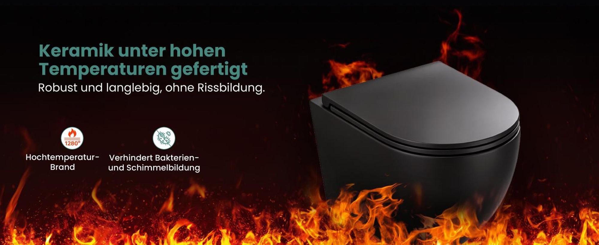 Mai & Mai Hänge WC schwarz matt mit Softclose Sitz | Wand WC aus keramik spülrandloses WC BTH: 36x50x36cm Aachen179