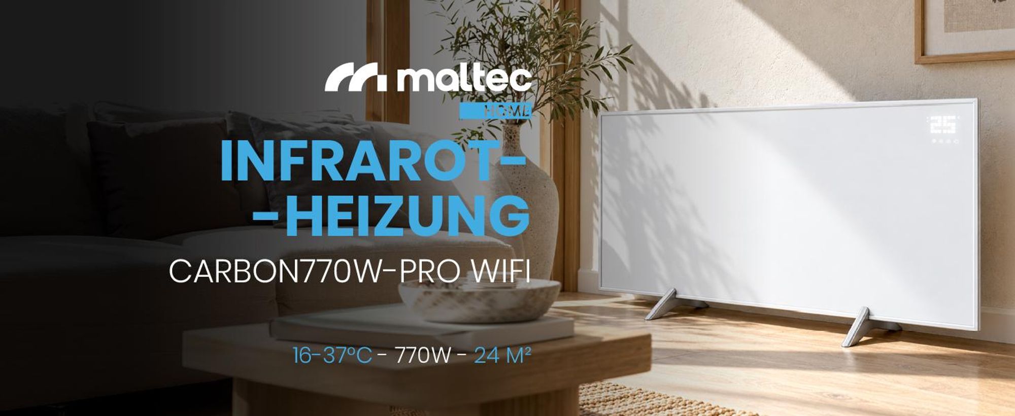 Infrarotheizung mit Fernbedienung Maltec WIFI APP 770W Thermostat Timer Heizplatte Heizkörper Heizpaneel Standgerät Wandmontage Konvektor Heizung