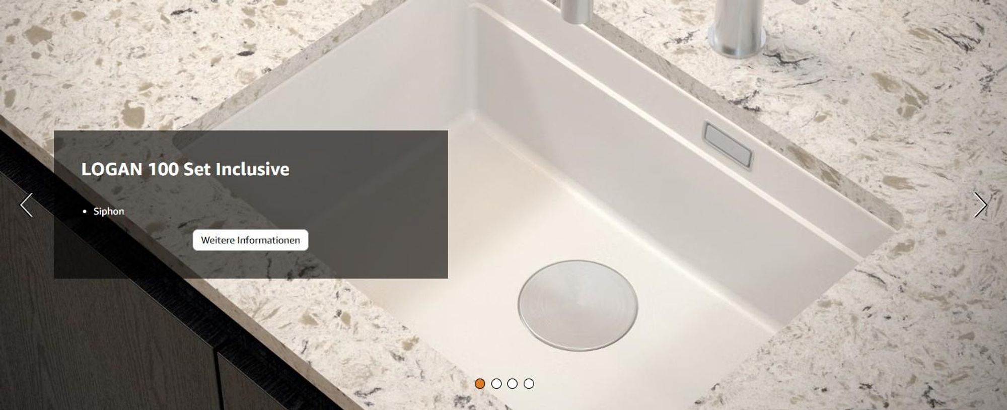 QUADRON Spülbecken 1-Becken Spüle | Größe: 59,5 x 45,1 x 21,5 cm | LOGAN 100 | Küchenspüle Granitspüle aus GraniteQ mit Siphon | Beige + Gold