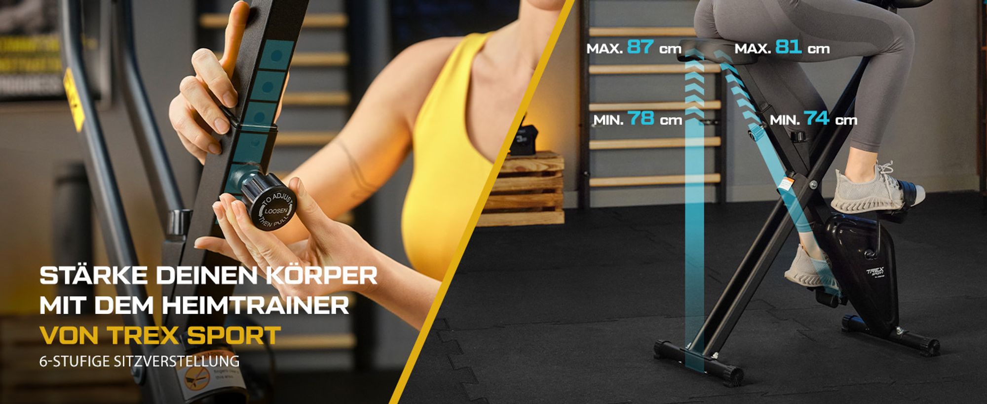 TREX SPORT Heimtrainer Fahrrad klappbar TX-320XB FLIX | Fitnessbike Pulssensoren, 5 Sitzhöhen, 100 kg belastbar, kompakt