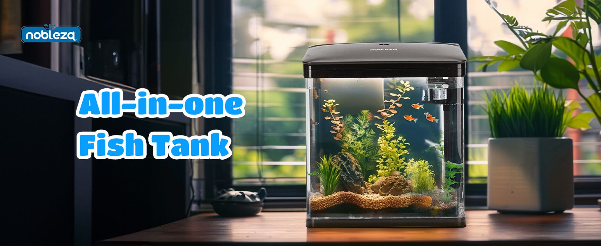7 Liter Aquarium Komplettset LED mit Pumpe, Kleines Nanoaquarium mit Filteranlage Mini Nano Becken Set für Fische,Schwarz