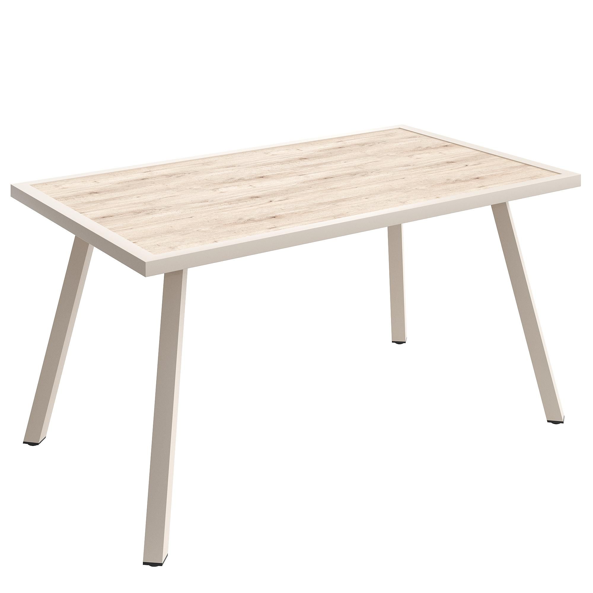 Flieks Gartenmöbel-Set 6-tlg., Gartenlounge-Set mit Gartentisch und Stuhl, Gartengarnitur für 8 Personen, Tisch mit Holzoptik-Glasplatte, Beige