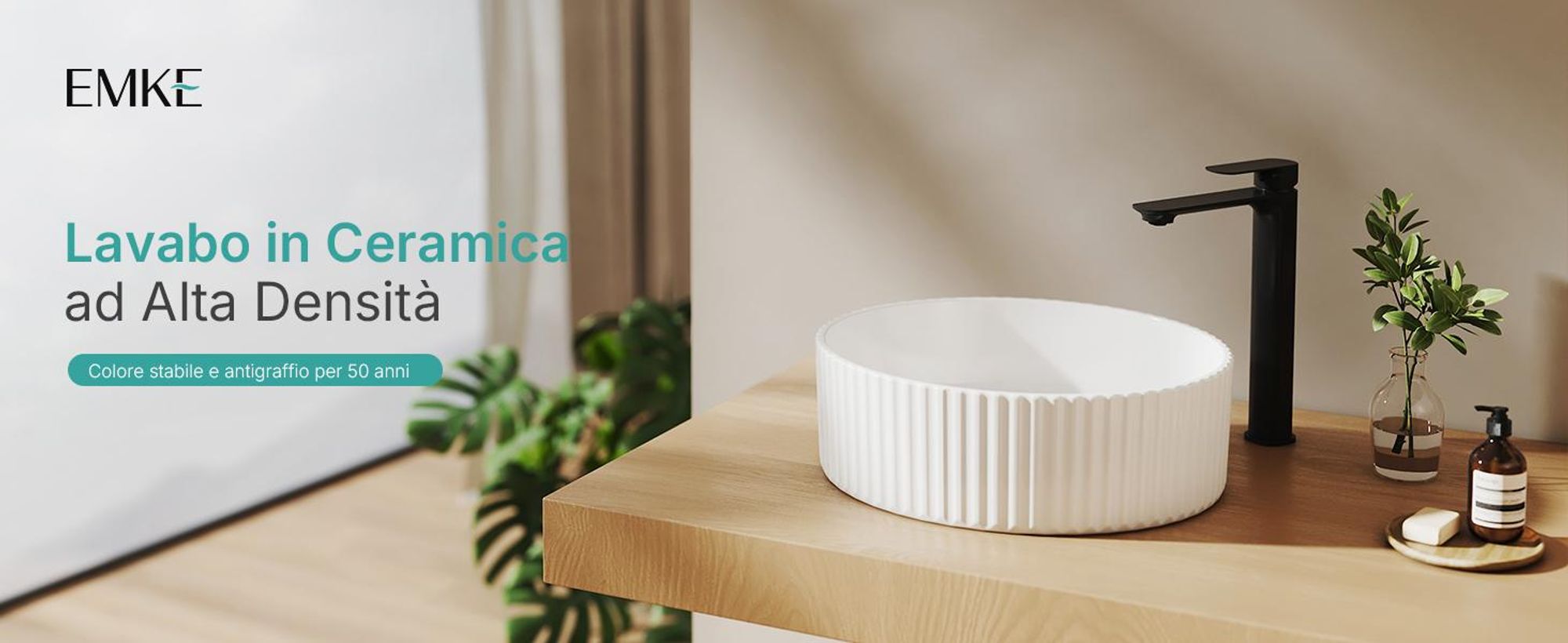 EMKE lavabo da appoggio in ceramica tondo 360 mm bianco lucido Lavabo dal design elegante senza foro per rubinetto e troppopieno, per bagni moderni e WC ospiti