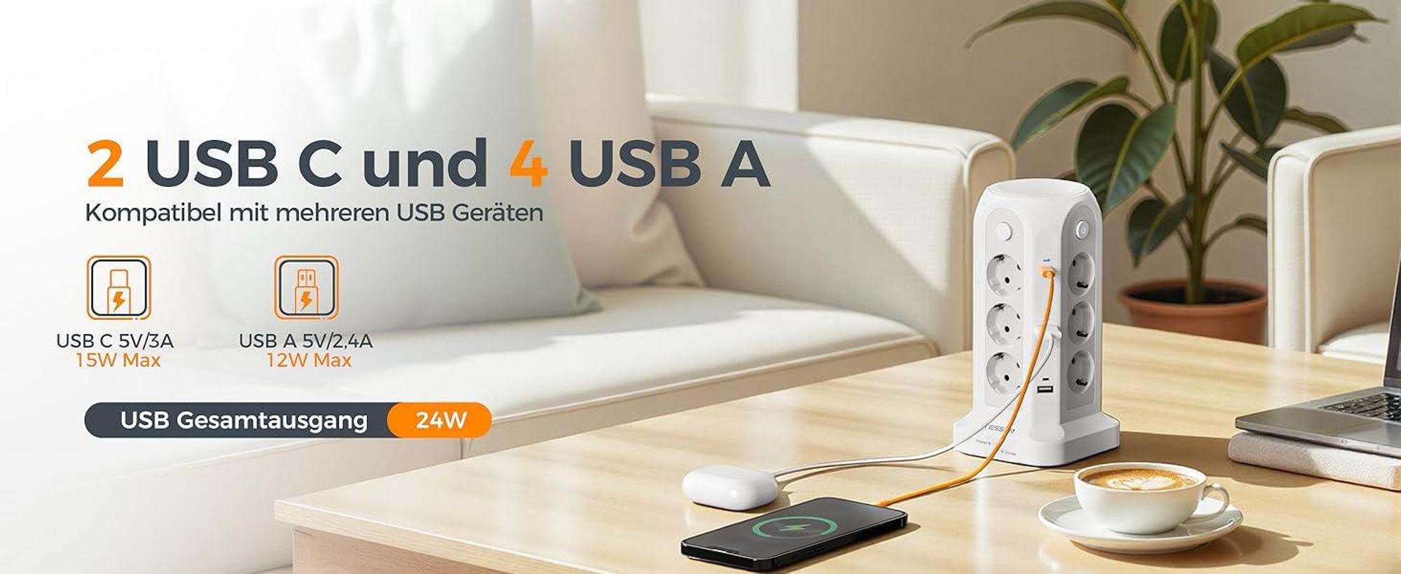 2 USB C und 4 USB A