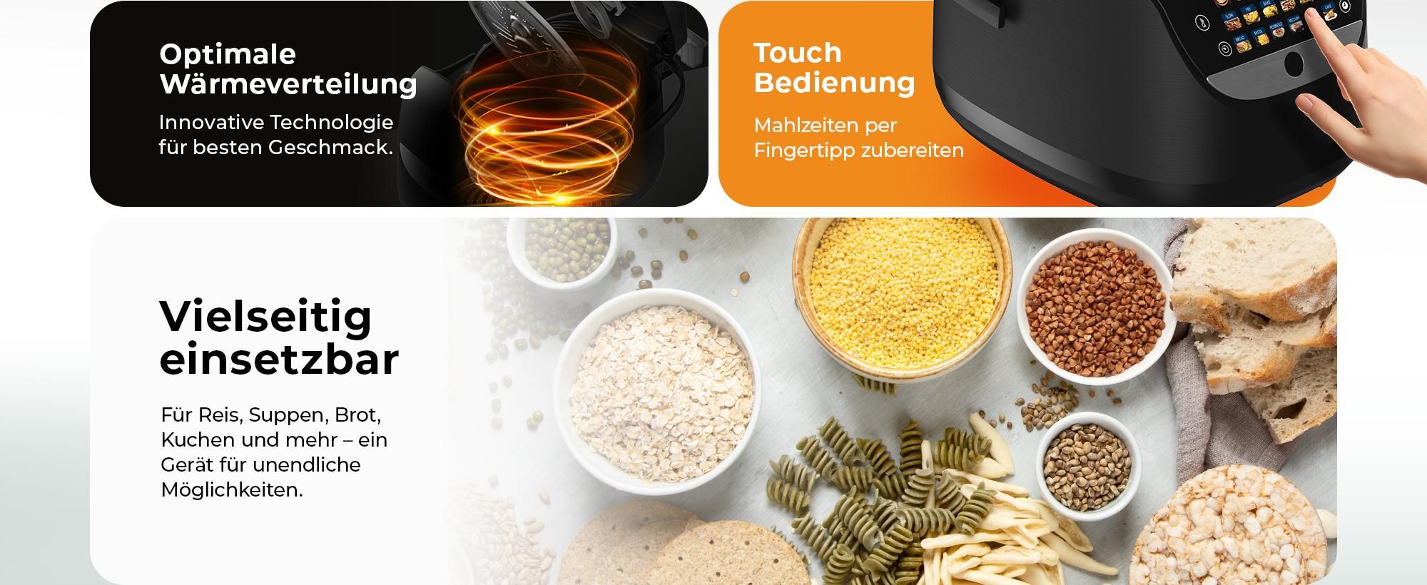 Balter Reiskocher, Multikocher 4L mit 18 Programmen & Warmhaltefunktion, Dampfgarer, Touch-Bedienfeld, Fuzzy-Logic, Premium-Topf, Klein, Schwarz
