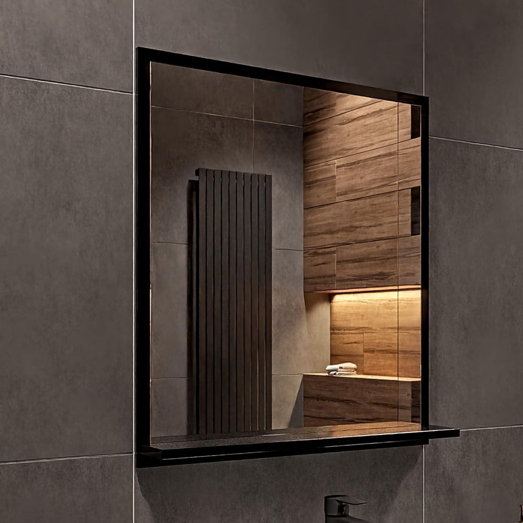 Badspiegel mit Ablage Sonoma - H:70 x B: 60  cm - Bathroom Mirror - Moderner Badezimmer Spiegel Rechteckig - Wandspiegel mit Regal