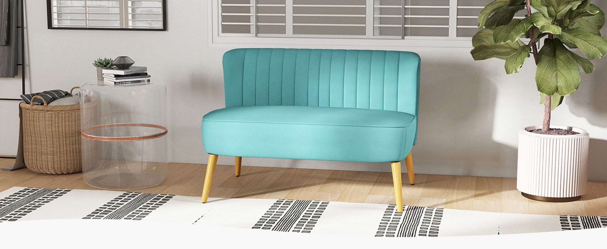 HOMCOM 2-Sitzer Stoffsofa Polstersofa Doppelsofa Sitzmöbel Loungesofa Holz Samtartiges Polyster Schaumstoff Grün 117 x 56,5 x 77 cm