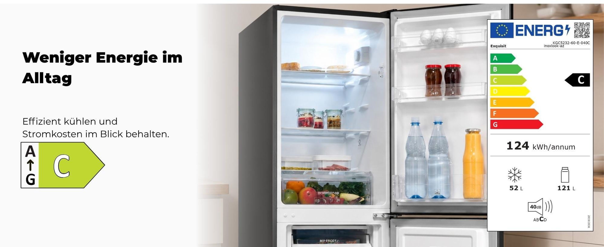 Exquisit Kühl-Gefrierkombination, Kühlschrank mit Gefrierfach, 4-Sterne-Gefrieren, 157 Liter, Schnellkühlen, KGC5231-60-E-050C weiss
