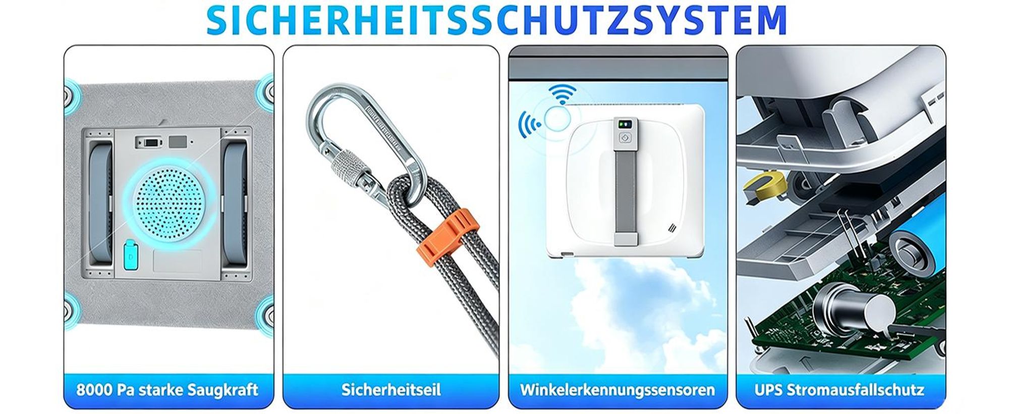 INSE Fensterputzroboter 8000 Pa, automatischer Fensterreiniger mit Wassertank, 4 Sprühdüsen, Lasersensoren, App für Fenster Glas Dusche