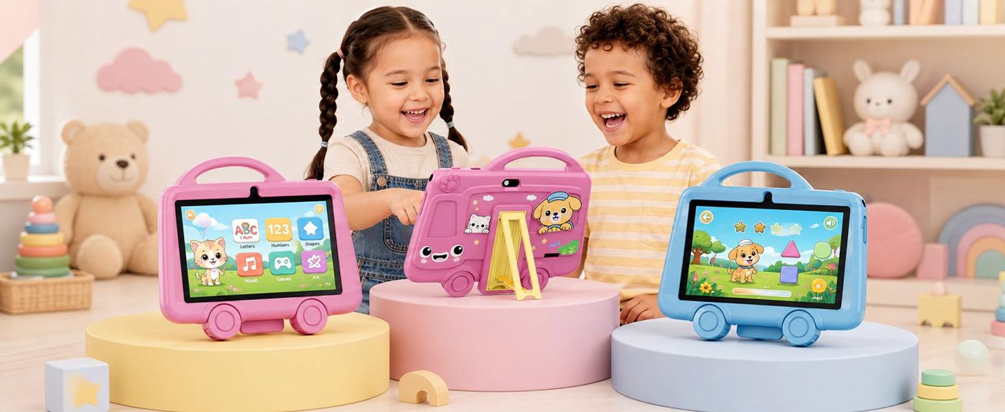 Tabwee K8 Kinder Tablet 7" , robuste Schutzhülle mit Griff und Ständer, Elternkontrolle, 4GB+32GB, Lern- & Spieltablet für Kinder von 3 bis 7 Jahren