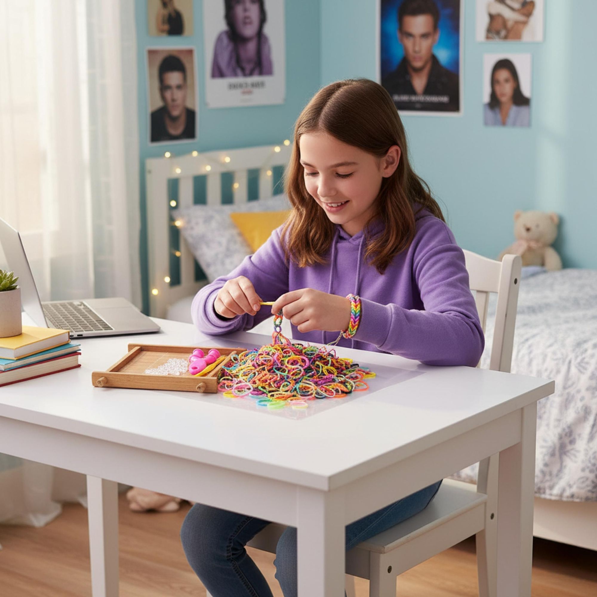 Mega Gummibänder Set 6800 Teile für Armbänder, DIY Loom Bands XXL Box mit Webrahmen & 22 Farben, Bastelset Kinder Schmuck selber machen, EVI TOYS