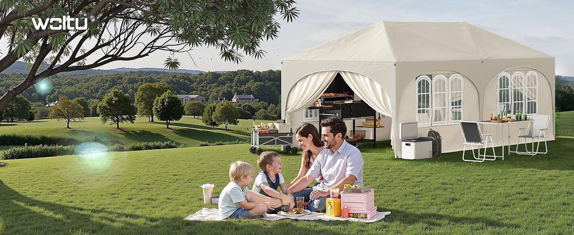 WOLTU Pavillon, Faltpavillon 3x6 m, mit 6 Seitenwänden, Partyzelt wasserabweisend UV-Schutz 50+, für Outdoor Garten Camping Beige