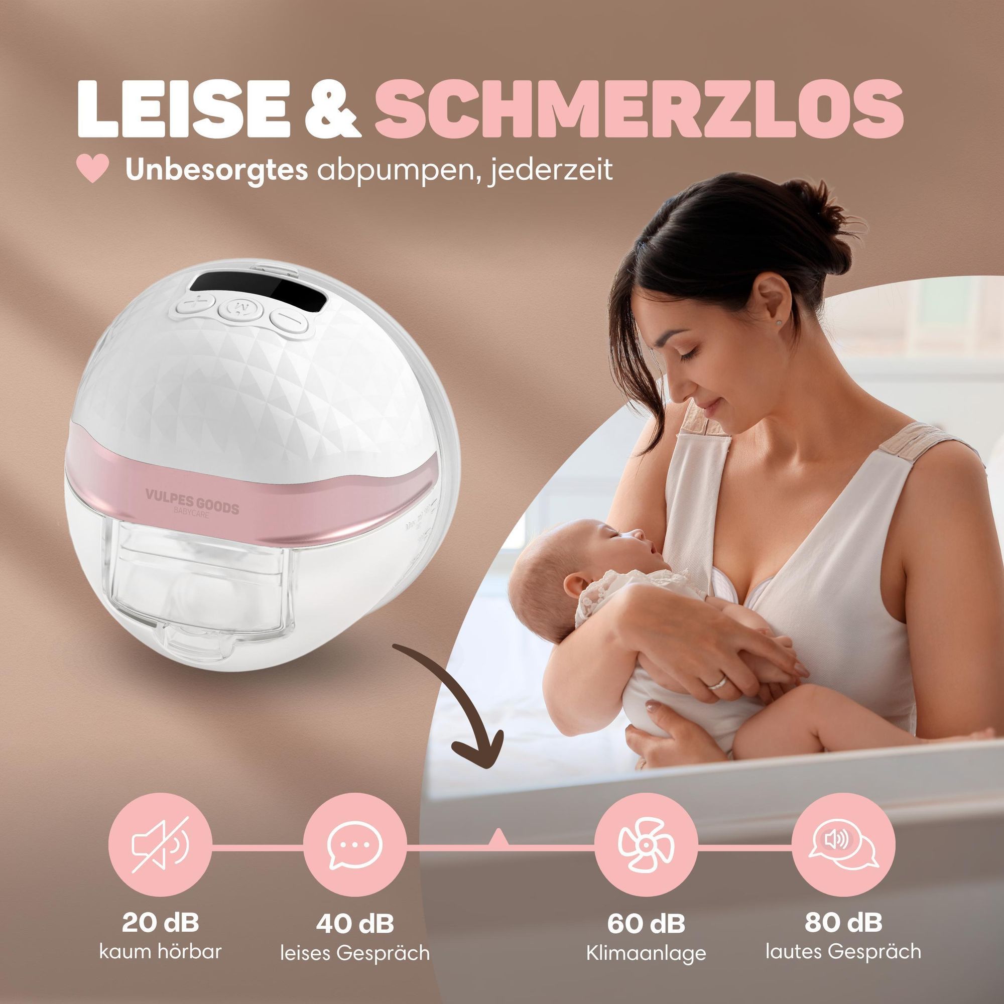 Vulpes Goods Einzelne Milchpumpe, Mit APP, Milchpumpe Elektrisch Tragbar mit 4 Modi und 36 Leistung, 19mm/21mm/24mm/28mm Flansch, Stillpumpe, Inkl. 30 Muttermilch-Aufbewahrungsbeutel, 1 Stück, PRO V2