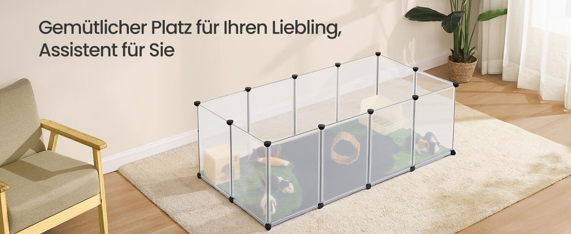 SONGMICS Kleintiergehege mit Bodenplatten, Gehege mit wasserfester Unterlage