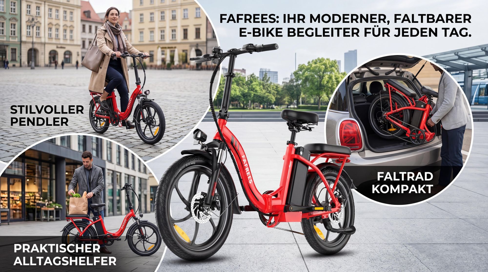 E-Klapprad 20 Zoll Rostbeständigkeit Aluminiumlegierung 36 V 20 Ah 720 Wh bis zu 110 - 150 km Wasserdicht IP54 mit 7 Gang, Rot