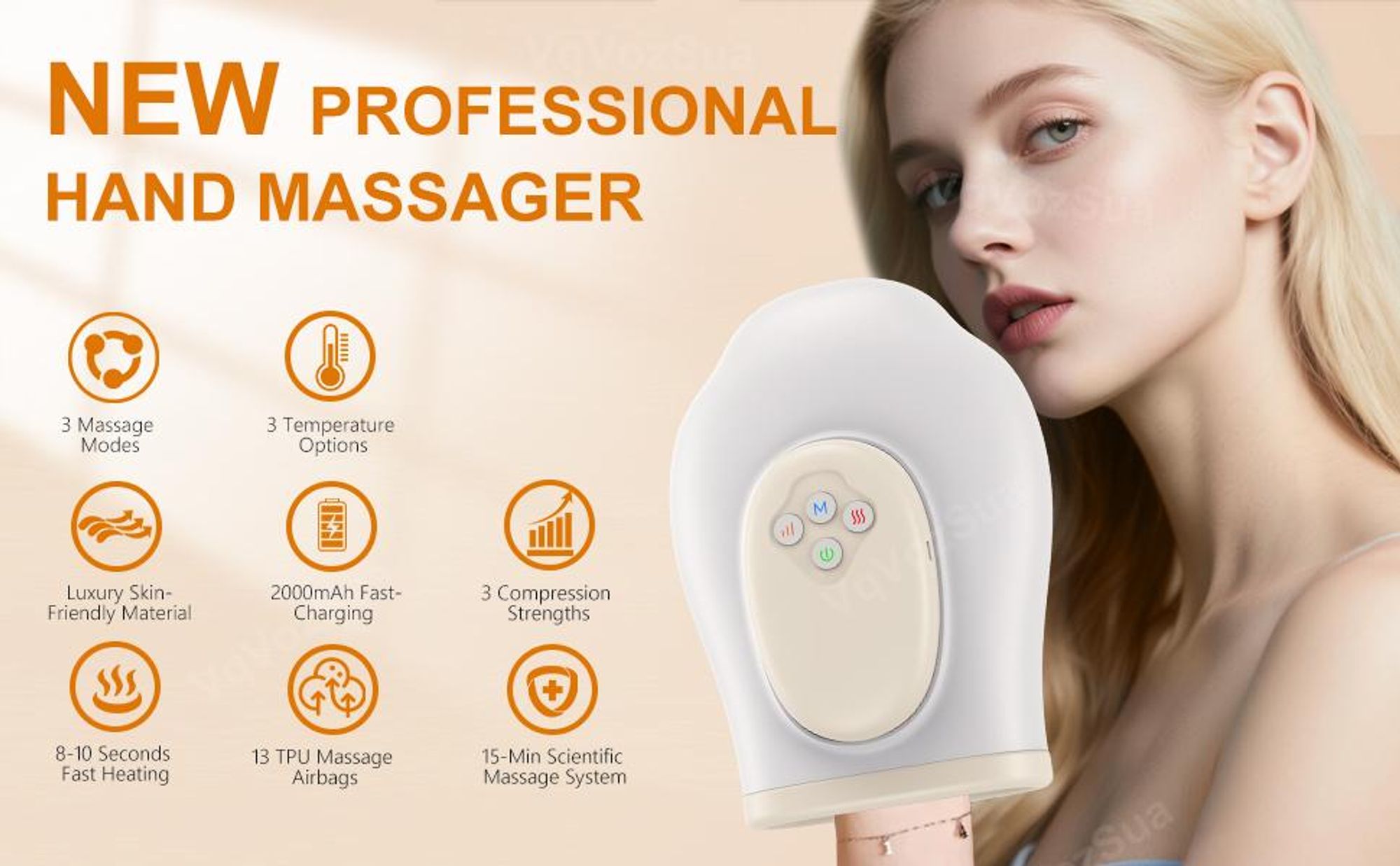Handmassagegerät mit Wärme- und Kompressionsfunktion, geeignet bei Arthritis und Karpaltunnelsyndrom, zur Verbesserung von Durchblutungsstörungen